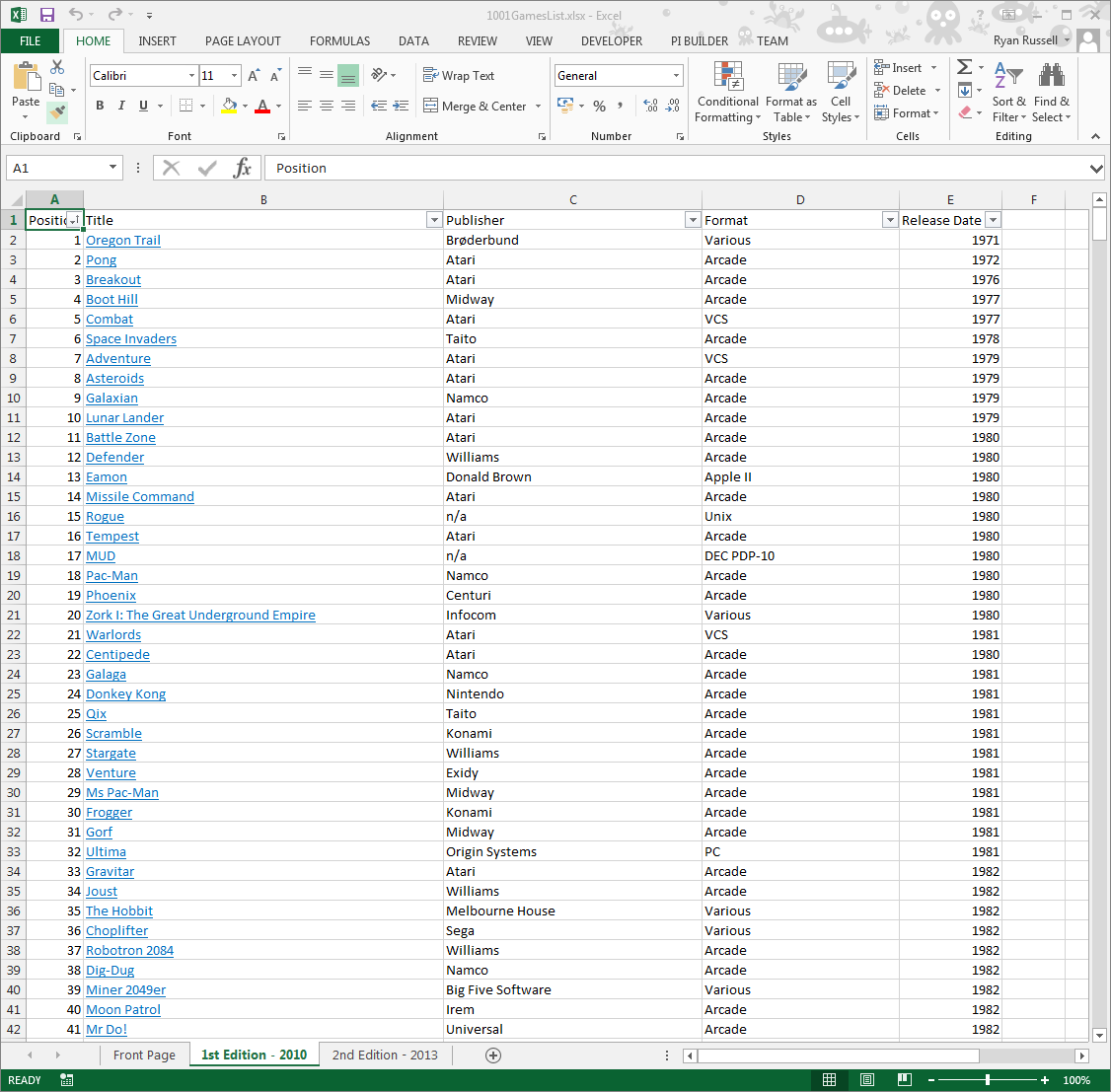 Screenshot of 1001 Games list